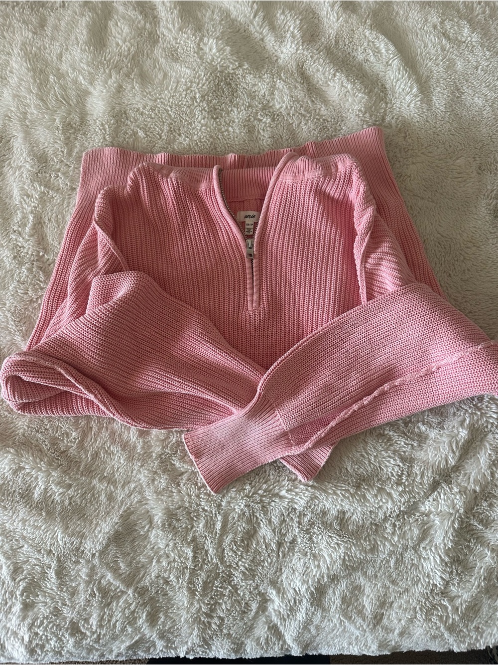 aerie Pink Waffle Half-Zip Pullover Sweater